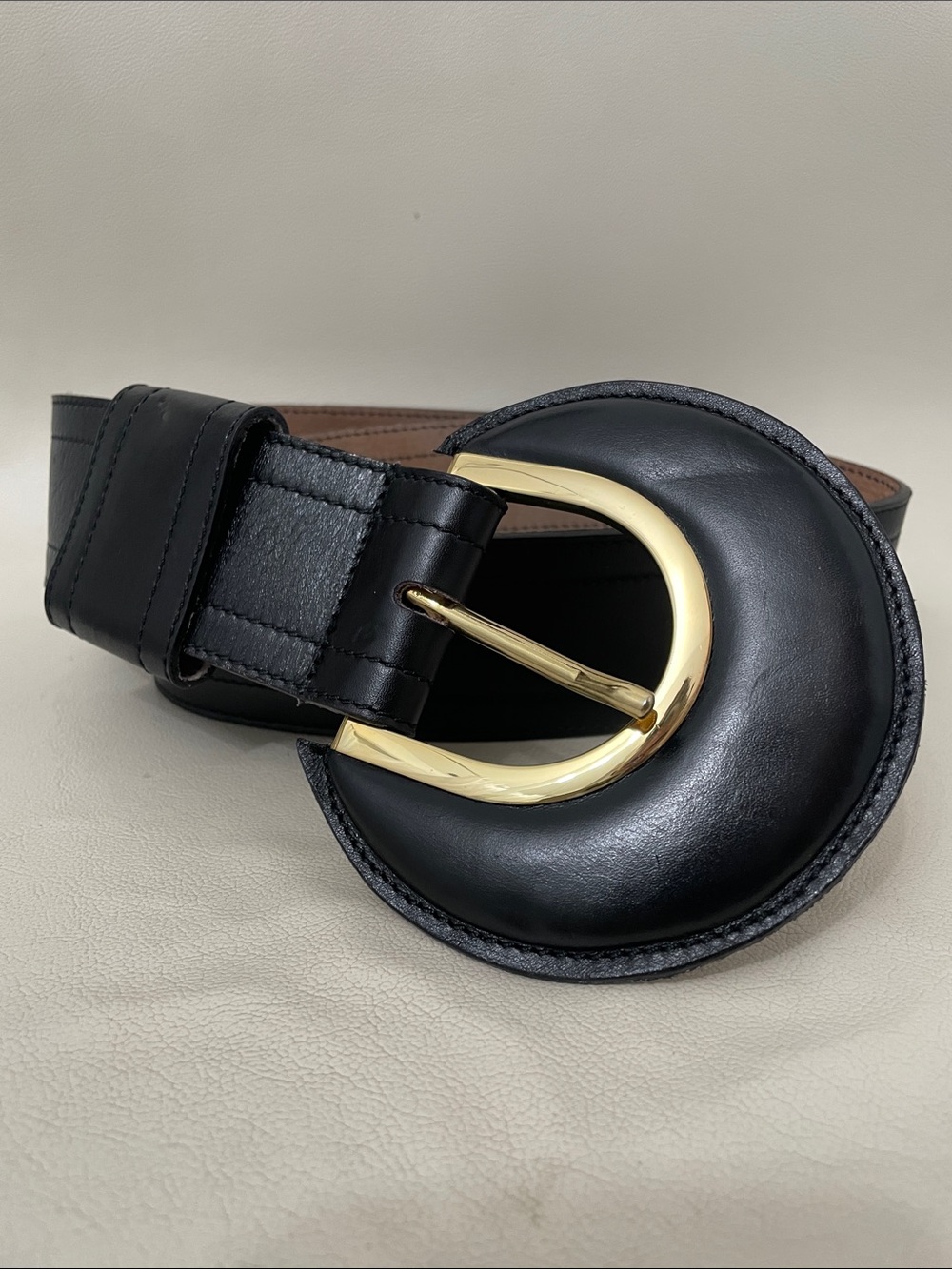 MaxMara Vintage Black Leather “La Cage Aux Folles” Belt - M